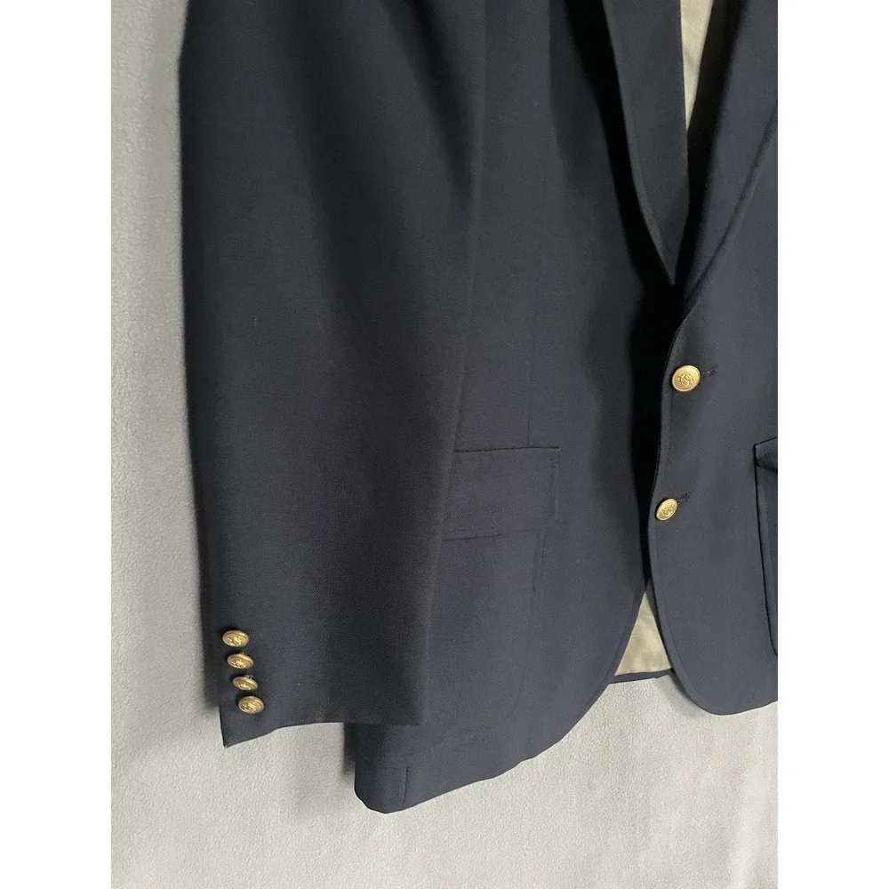 Chaps Ralph Lauren Vtg Wool Blazer 40R Black Gold Button Jacket London Shop